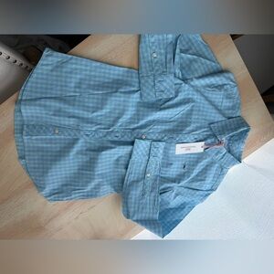 Vineyard Vines Aqua and Lime Plaid Shirt